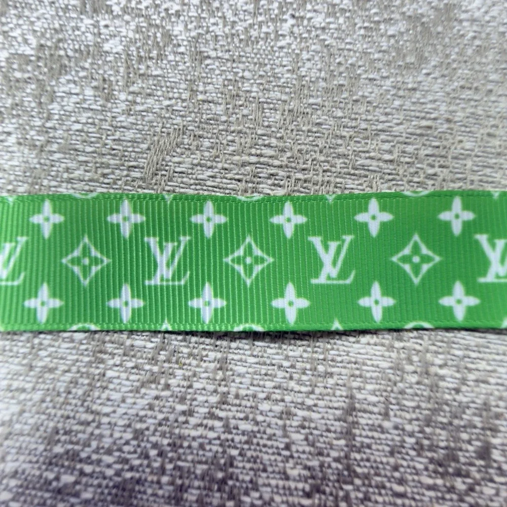 Louis Vuitton Monogram Classic Pattern Ribbon Green & White By Yard 1